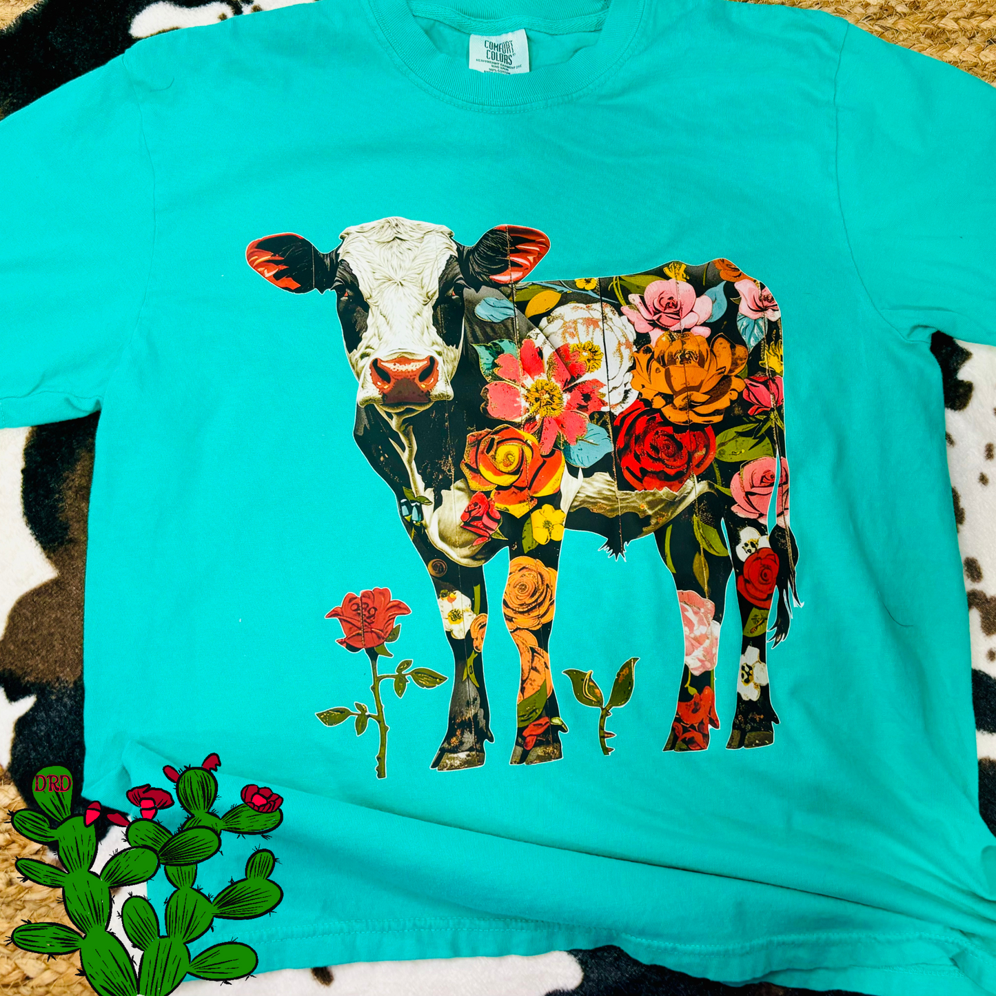 Flowered cow tee