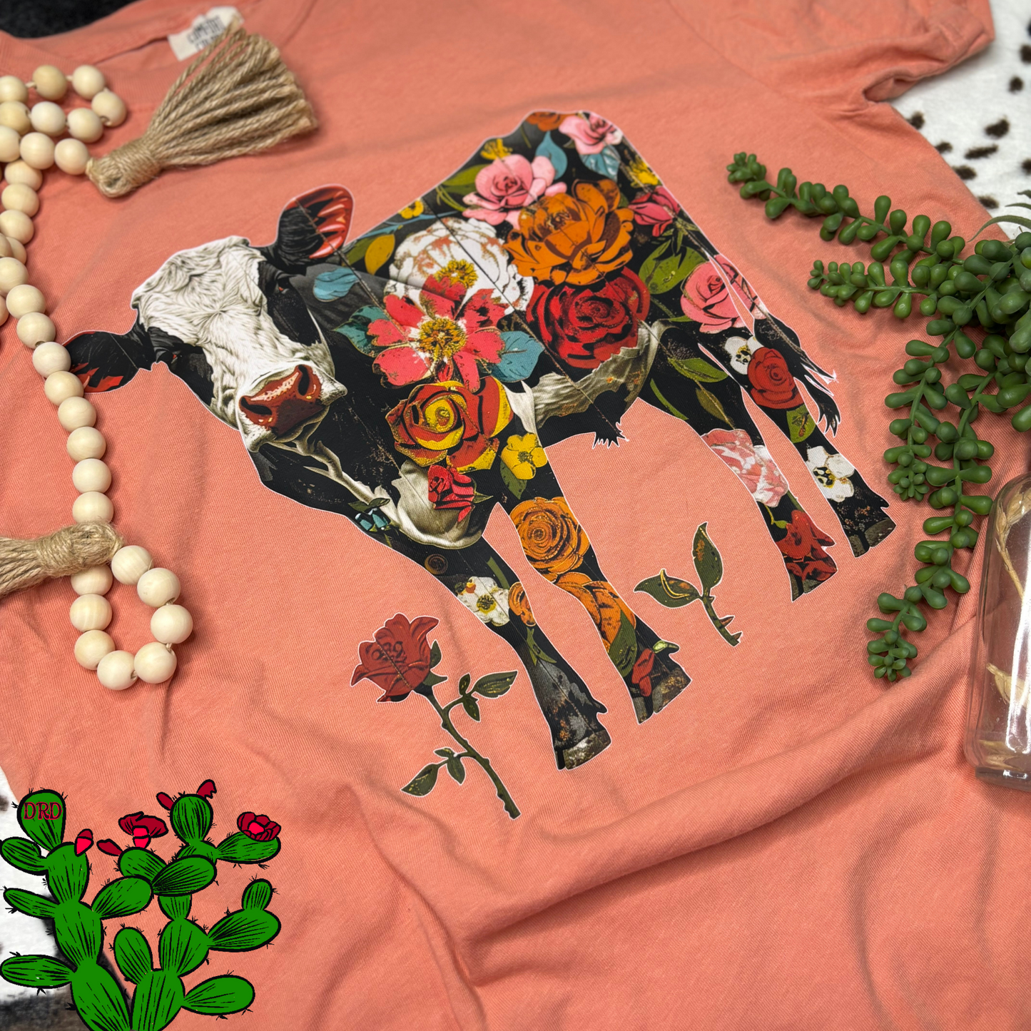 Flowered cow tee